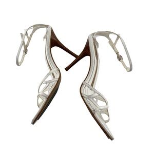 Carlos Santana White Leather Ankle Strap Lizzy Heels Size 8